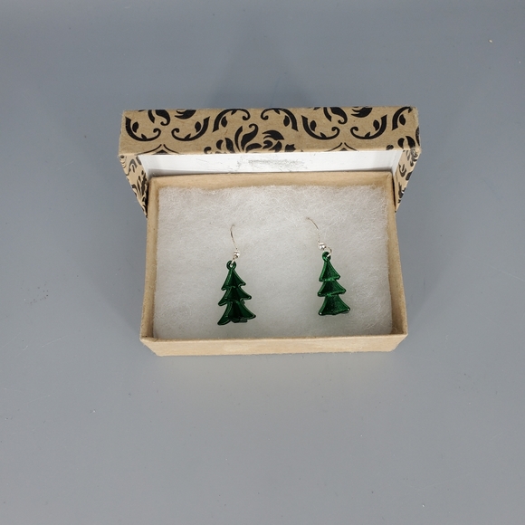 Green Christmas Holiday Pine Tree Earrings - Picture 4 of 8